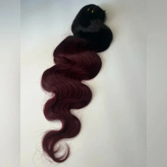 18 In Clip in Human Hair Extensions Clip in Human Hair Ombre Black to Wine Red - Picture 1 of 5